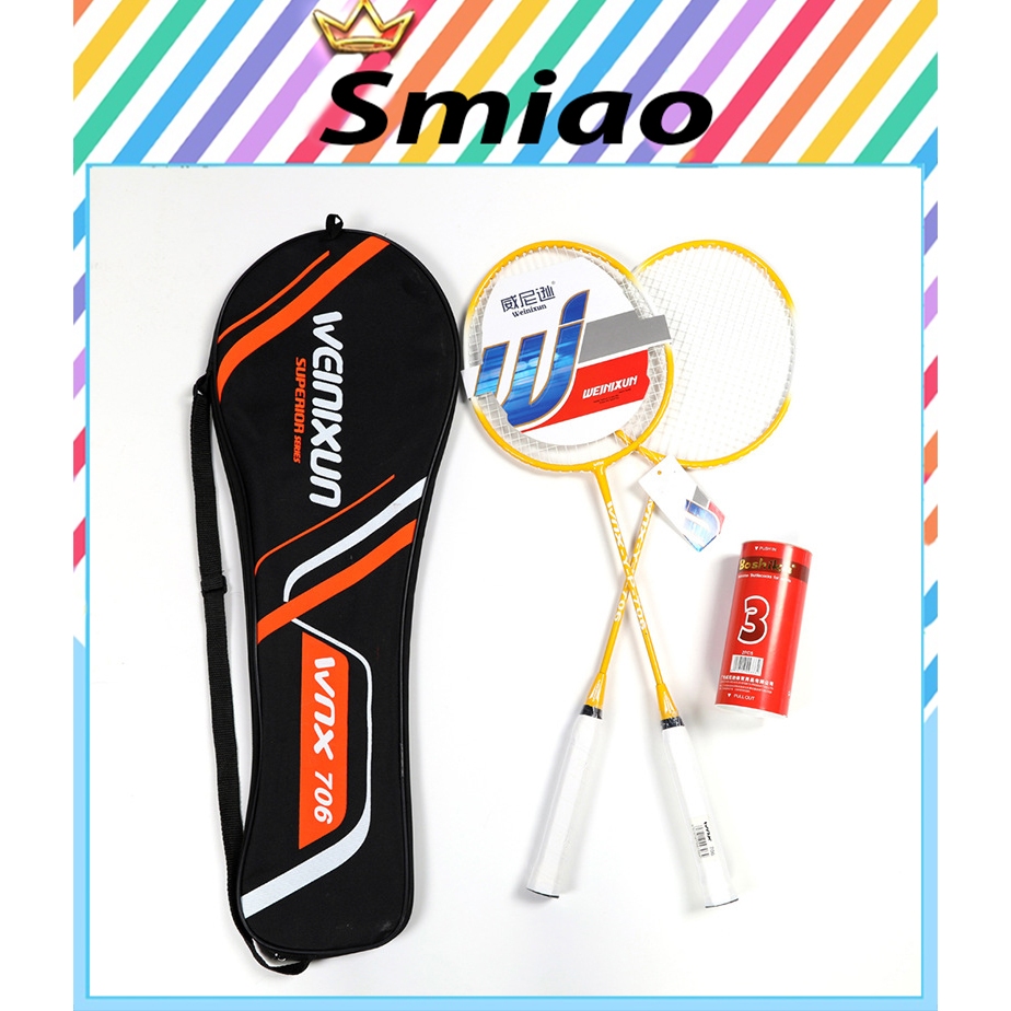 Vợt cầu lông Chính hãng WEINIXUN cặp 2 vợt cầu lông hợp kim Cacbon, Vợt cầu lông tặng kèm 3 quả cầu