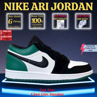 Giày sneaker _jordan low 1 mystic green cổ thấp đen trắng gót xanh,giày thể thao jd đen xanh lá bản cao cấp