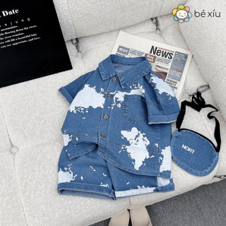  Bộ JEAN MỀM LOANG SƠN kèm túi đeo chéo cực chất cho bé trai gồm áo và quần jean mềm và túi đeo cho bé trai từ 8