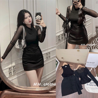Set crop hồng nơ lưng + chân váy midi jean
