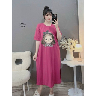 Đầm suông dài,váy xuông phông nữ có túi mặc nhà,mặc bầu chất cotton cô gái