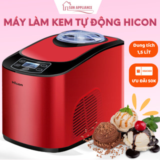 Máy Làm Kem Tự Động Hicon, Máy Làm Kem Tươi Trái Cây, Làm Kem Chỉ Trong 40 Phút, Dung Tích 1,5L, 2 Màu Đỏ Và Xám