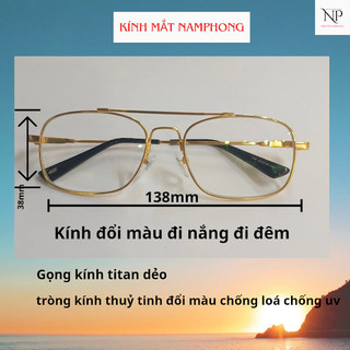 Kính Mắt Đổi Màu Gọng Titanium Dẻo Tròng Thủy Tinh