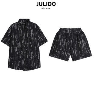 Bộ sơ mi denim jean xước nam nữ tay ngắn Julido cao cấpcotton