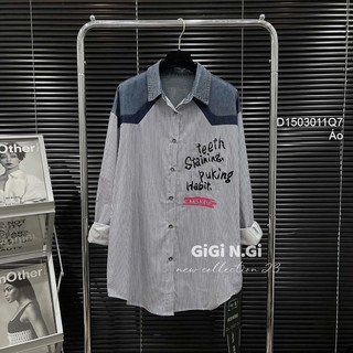 Áo sơ mi sọc tay dài phối jean , áo sơ mi nữ tay dài cá tính viens store
