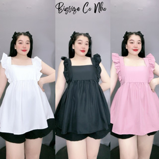 Áo sơ mi bigsize nữ kiểu dáng baby doll cổ vuông tay cánh tiên bèo chất vải lụa chéo mềm mại - SM32