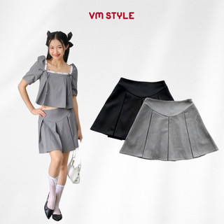 Chân váy ngắn nữ VMSTYLE cạp cao xếp ly dáng xòe trơn basic, năng động đi học, đi chơi CVN00147