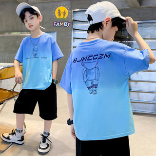 Áo thun form rộng bé trai cotton FAMBY áo cộc tay phối màu phong cách hàn quốc 14-42kg