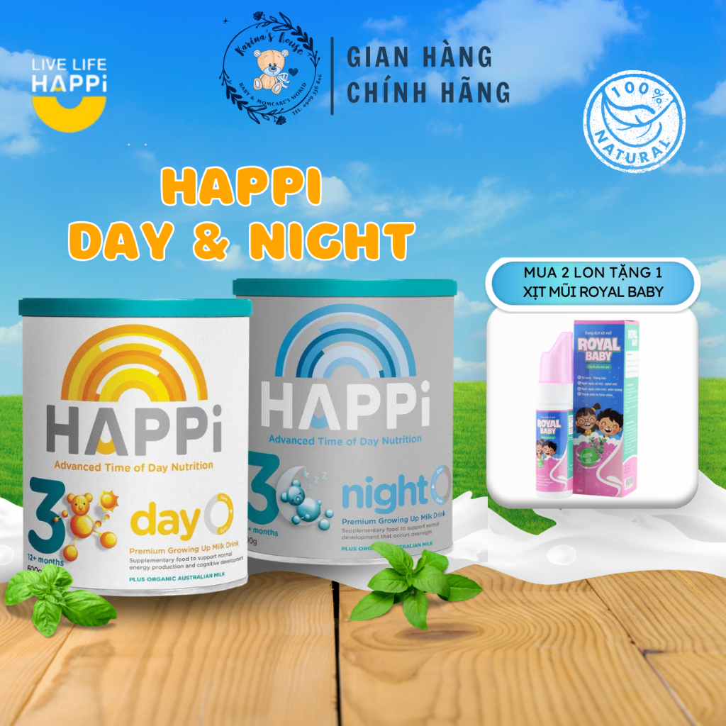 Sữa bột HAPPI Day & Night ngày và đêm đủ số 600gr Úc cho bé từ 0m - 3 tuổi