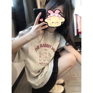 Focus local brand fashion ấo thun nữ tay ngắn xám form rộng in ấn cổ tròn thư 100%cotton áo phông tay lỡ