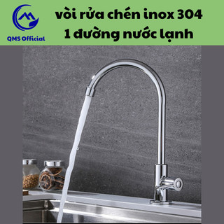 Vòi rửa bát lạnh, vòi nước bồn rửa chén chất liệu inox 304 cắm chậu bóng 1 đường nước lạnh bền bỉ qms - vr050