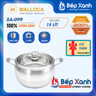 Nồi inox 304 cao cấp malloca sa-099 nắp kính