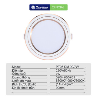 Đèn LED Panel Tròn Đổi màu PT05 90/7W Rạng Đông