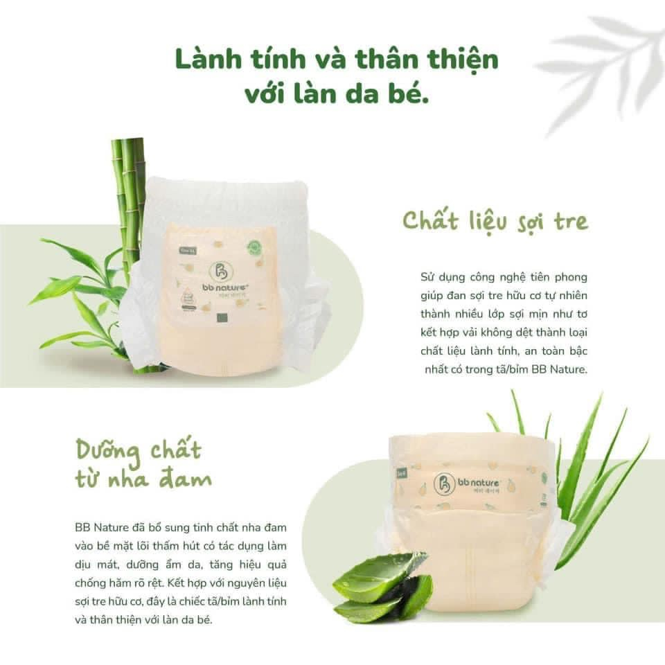 (TẶNG VALI)Combo 4 bịch Tã bỉm BB Nature dành cho bé đủ size NB/Dán S,M/ Quần M/L/XL/XXL/3XL/4XL