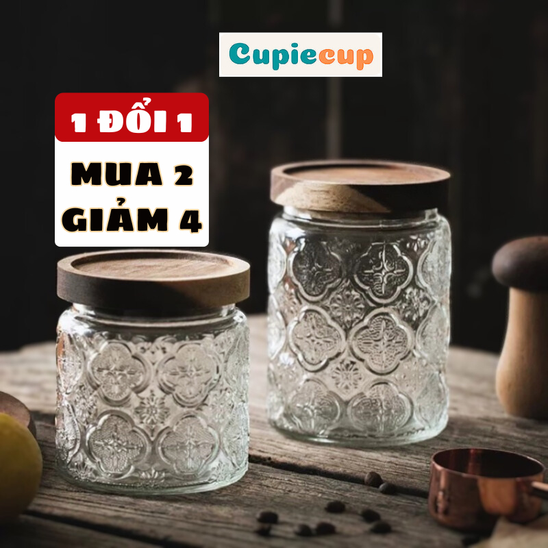 Lọ Thủy Tinh, Hũ Thủy Tinh Dáng Tròn Kèm Nắp Đậy Siêu Kín Và Hoa Văn Dập Nổi, Sang Trọng Tinh Tế LO004Z