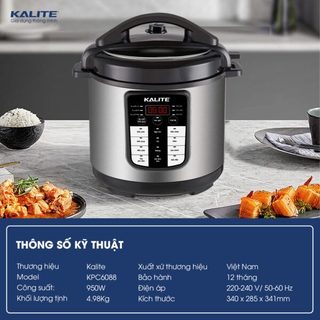 Nồi áp suất điện Kalite KPC6088 dung tích 6L công suất 950W 12 chế độ ninh hầm, nấu cơm...  - Bảo hành 12 tháng