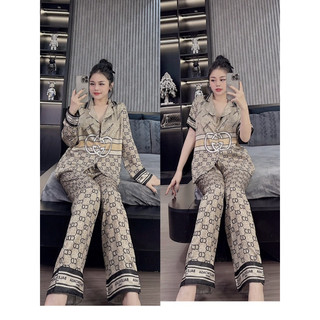 Bộ ngủ mặc nhà pijama GC rêu lụa xước SAM