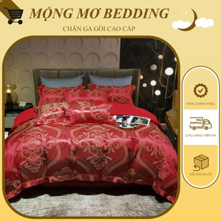 Bộ chăn ga gối Gấm Hoàng Gia nhập khẩu, Bộ chăn ga gối 4 món với sợ vải mềm mại tươi mát vào mùa hè, ấm áp vào mùa đông