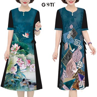 GOTI Đầm Dự Tiệc Trung Niên Cao Cấp Dáng Suông Rộng Eo Bigsize Giấu Bụng Cho Mẹ U50 U60 3336