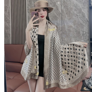 Ld03 khăn lụa 180 * 90 cao cấp lụa hoạ tiết hoa 5 cánh sang chảnh quý phái có hoa kẻ sọc mùa xuân