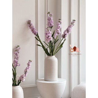 Bình gốm trắng hoạ tiết chỉ kẻ ngang, lọ gốm bát tràng decor trang trí phòng khách cao cấp