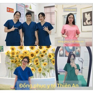 Bộ Scrubs vải cotton hàn lạnh cao cấp - bác sĩ, blouse cổ tim, đồng phục điều dưỡng, spa, thẩm mỹ viện, dược sĩ