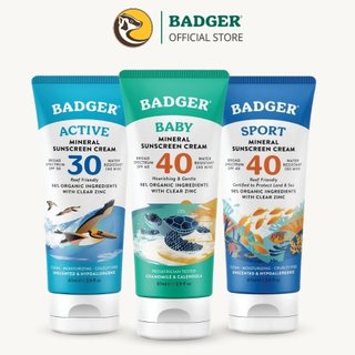 Kem chống nắng vật lý BADGER SPF 30 40 sunscreen cho mặt và body trẻ sơ sinh, em bé, người lớn - 87mL