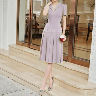 ĐẦM MIDI R4LPH PLEATED SHORT SLEEVE