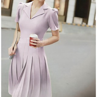ĐẦM MIDI R4LPH PLEATED SHORT SLEEVE