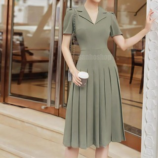 ĐẦM MIDI R4LPH PLEATED SHORT SLEEVE