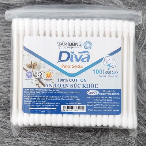 TĂM BÔNG QUE GIẤY DIVA GÓI 100QUE