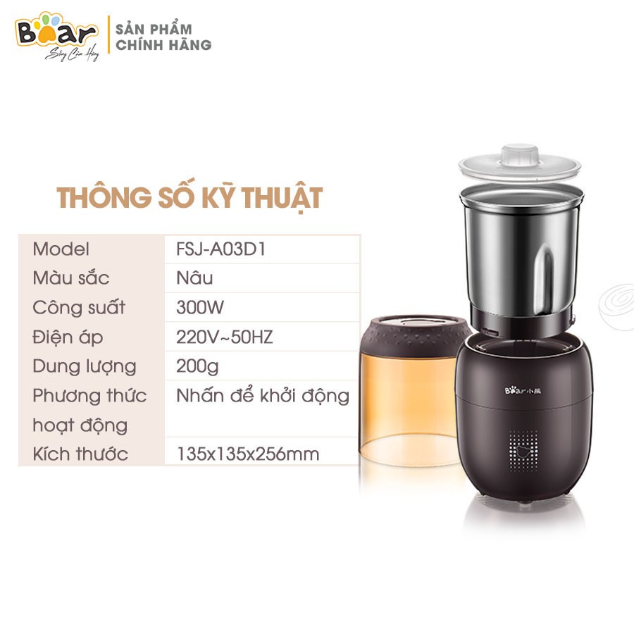 Máy xay bột khô đa năng BEAR FSJ-A03D1S, 300W,4 lưỡi inox, xay cà phê, tiêu, ớt, ngũ cốc,BH 18 tháng | BigBuy360 - bigbuy360.vn