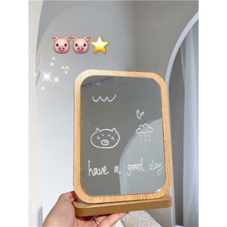 Gương gỗ Hàn Quốc tặng kèm bút vẽ - Gương để bàn trang điểm - Đồ decor vintage -Milove