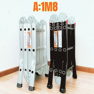 Thang nhôm gấp 4 đoạn cao cấp chữ A 1m8, duỗi thẳng 3m6 Nakata, Bảo Hành 2 năm
