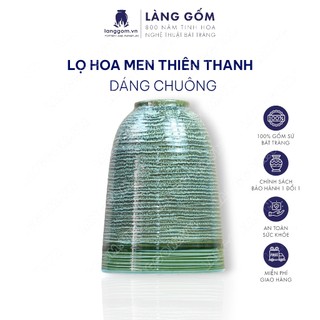 Bình hoa, lọ hoa Gốm sứ Bát Tràng cao cấp men Hỏa biến màu Thiên thanh dáng chuông dùng làm quà tặng, trang trí-Làng Gốm