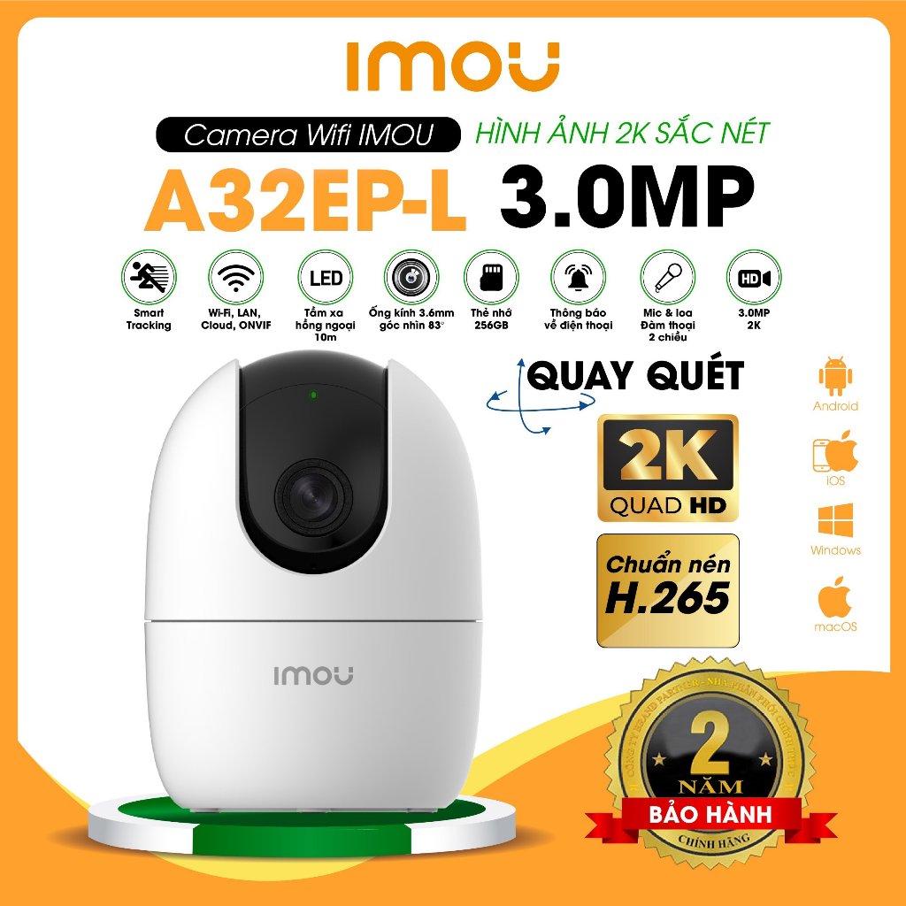 Camera Wifi IMOU Trong Nhà C22,  A32EP Ranger 3MP, Phát hiện và Cảnh báo chuyển động, Đàm thoại 2 Ch