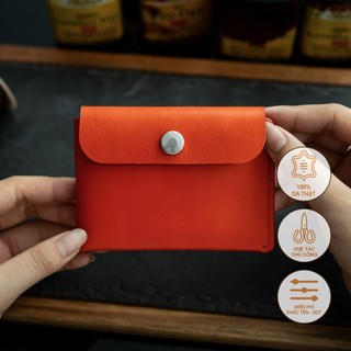 Ví nữ mini thiết kế gấp nhỏ gọn - Màu cam - Ví da handmade da bò thật - Miễn phí khắc tên