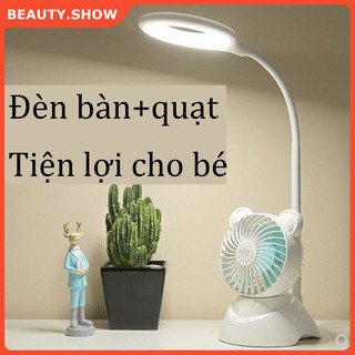 Đèn bàn học chống cận led kèm quạt mini, đèn học để bàn sạc đa năng có 3 chế độ màu