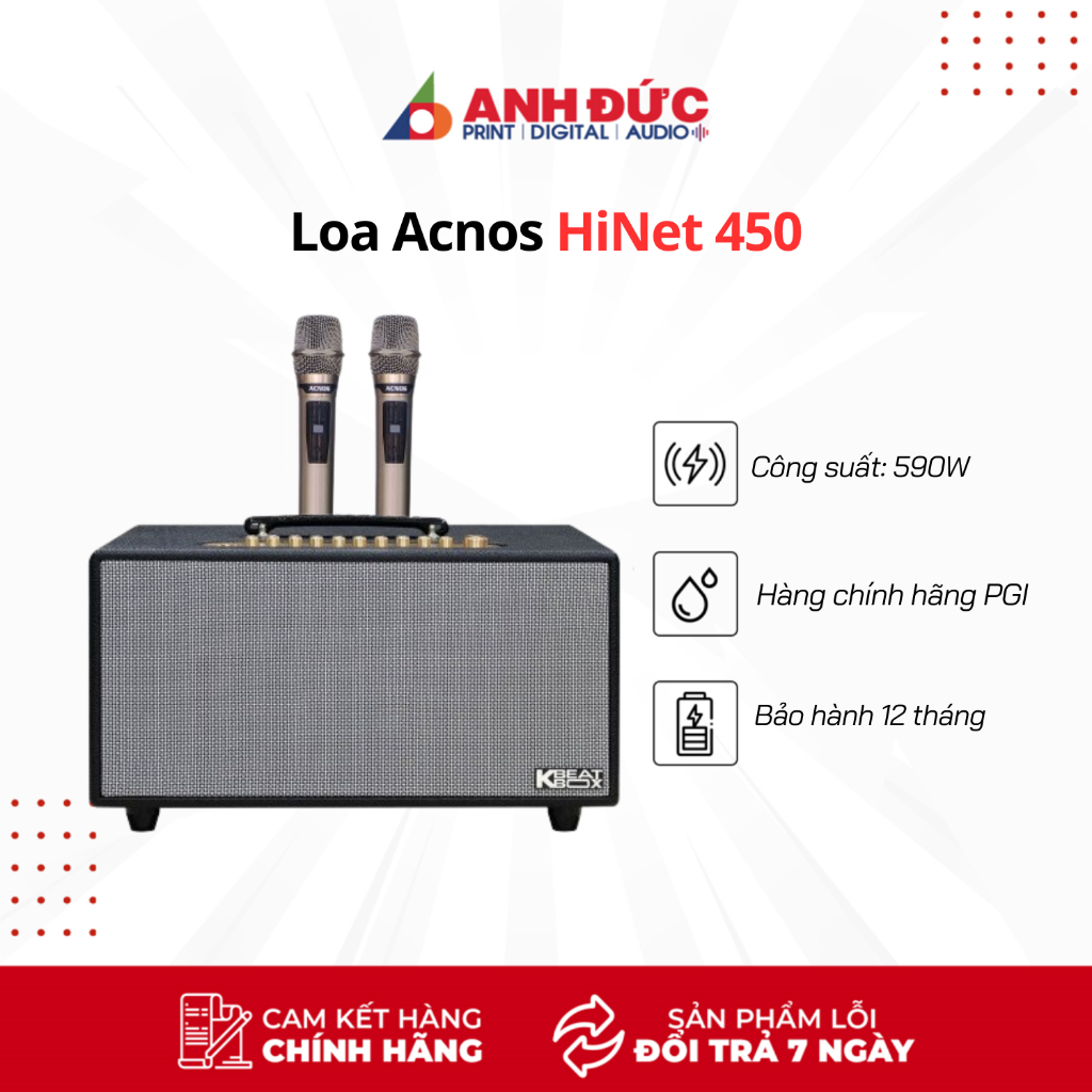 Loa Karaoke Acnos HiNet 450 (Kèm 2 Micro Không Dây) - Hàng Chính Hãng