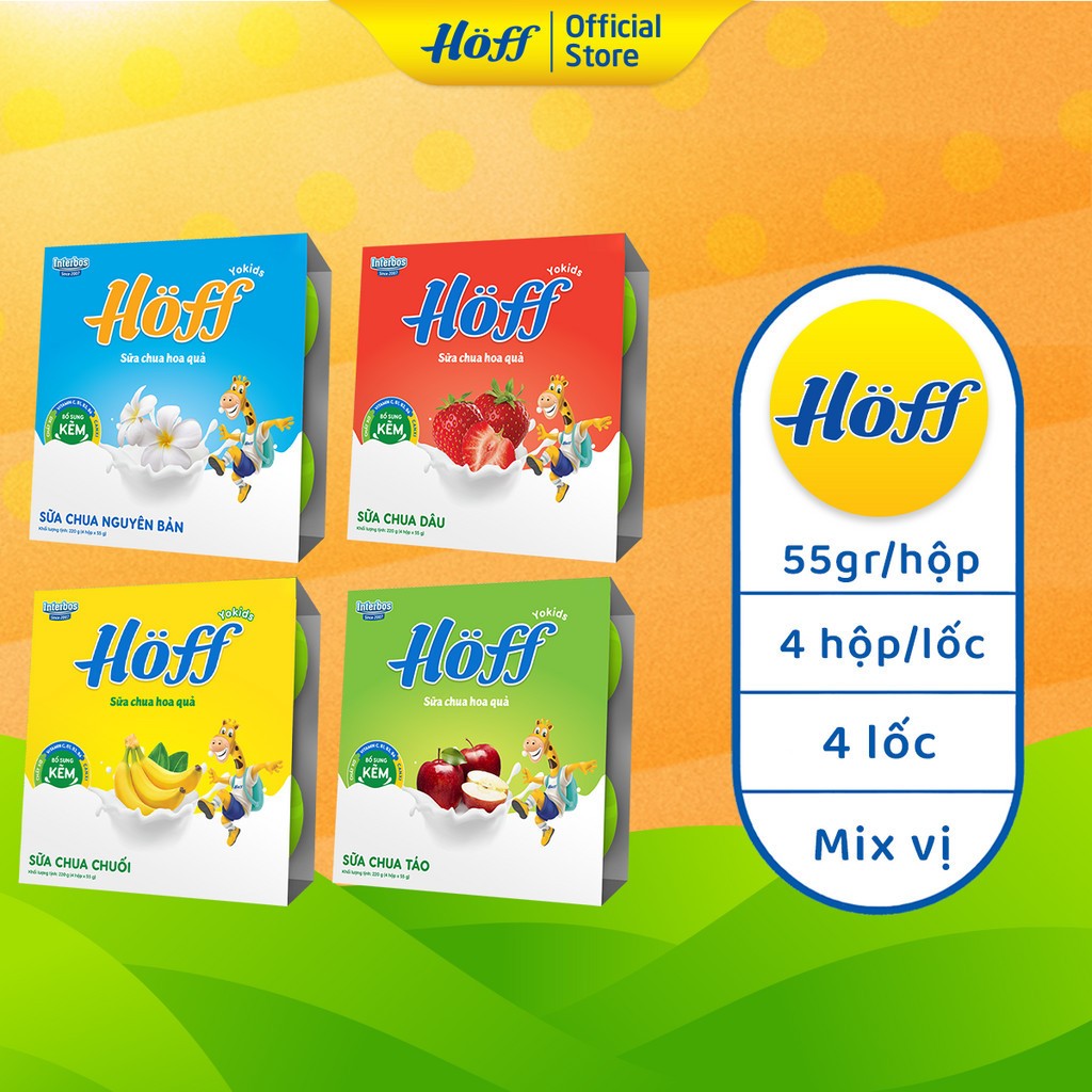 Sữa Chua trẻ em Hoff các vị - 4 hộp (16 hộp x 55g)