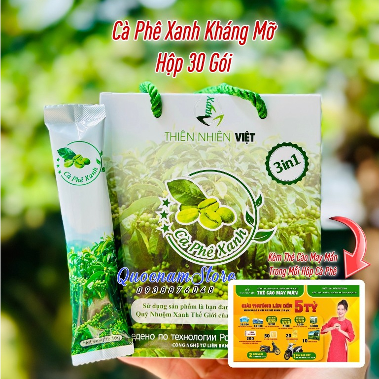 Cà Phê Xanh kháng mỡ hộp 10 & 30gói chính hãng