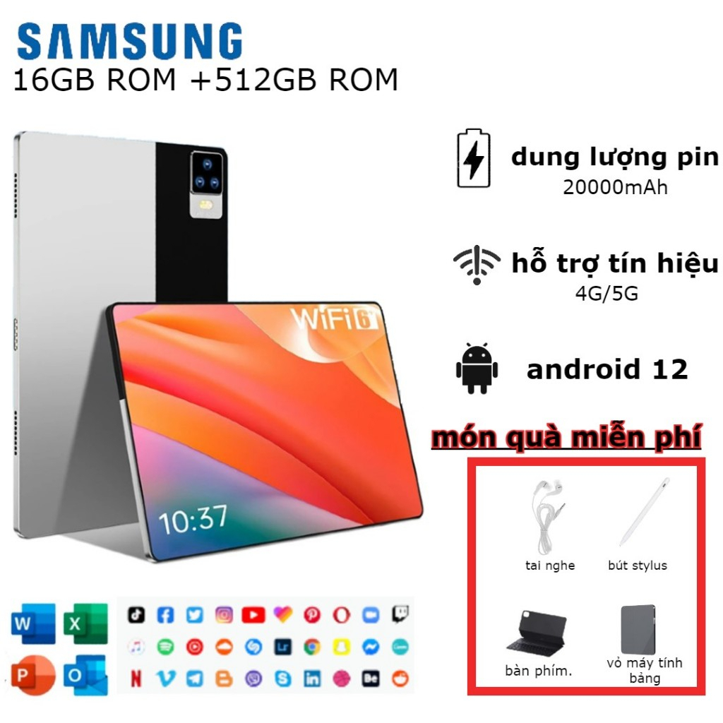 BÁN HÀNG HÀNG ĐẦU Samsung Galaxy Tab S 12Inch 2024 Android 12.0 16GB + 512GB Máy tính bảng thông minh Dual SIM 4G