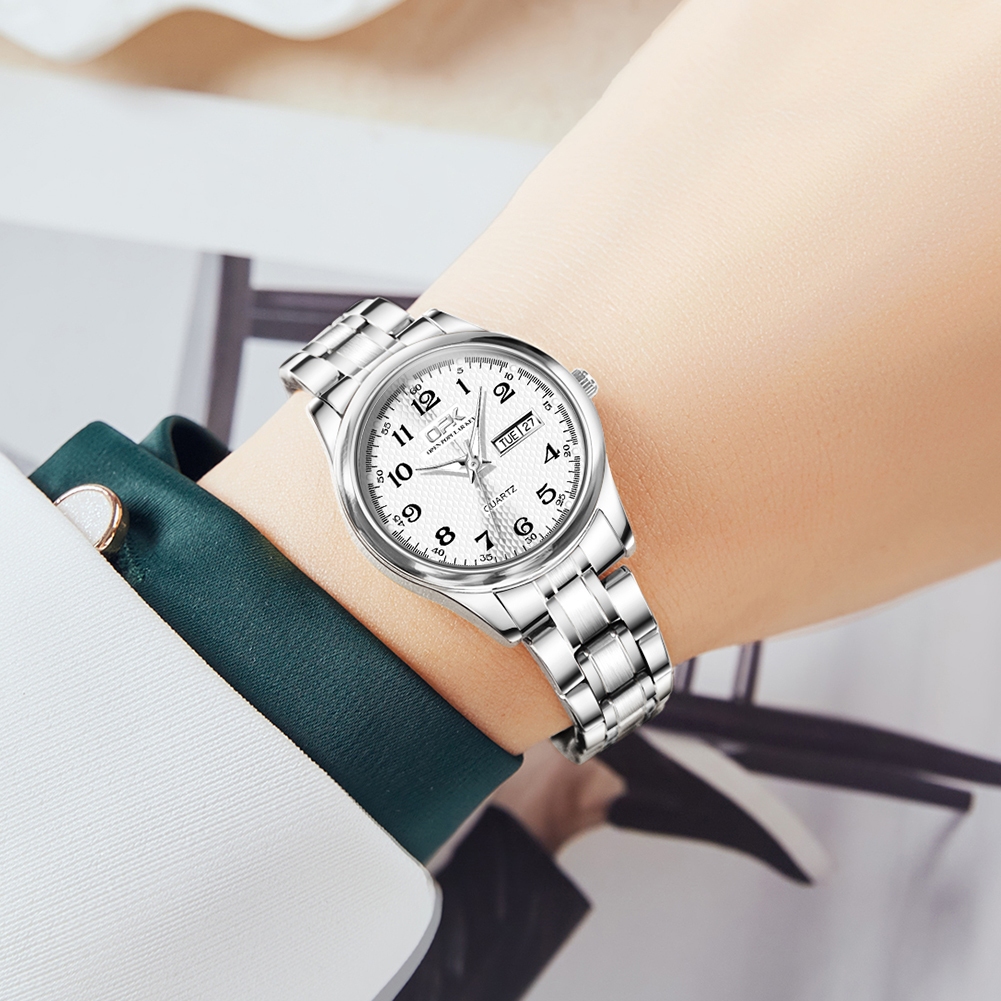 OPK Đồng hồ nữ chính hãng Dây đeo bằng thép không gỉ Lịch có chức năng phát sáng Chống thấm nước 8110