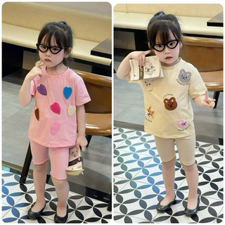 COMBO Set 2 bộ cộc tay áo cotton họa tiết nổi kèm quần tăm cho bé gái 2024