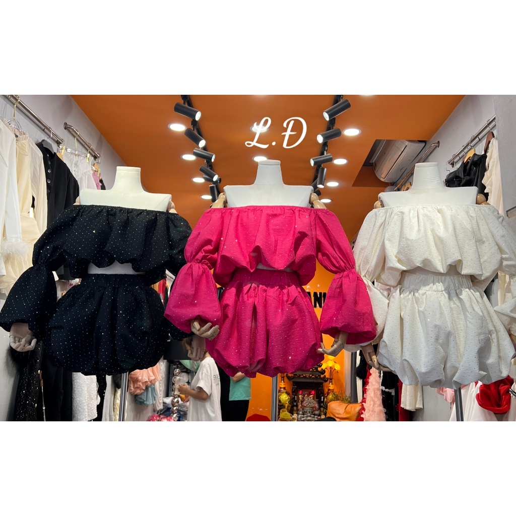 Set Đá Áo Trễ Vai CroptopnMix Chân Váy Xếp Ly Bồng Dáng Ngắn Trẻ Trung Năng Động Bùi Đượm Concept Nhiều Màu