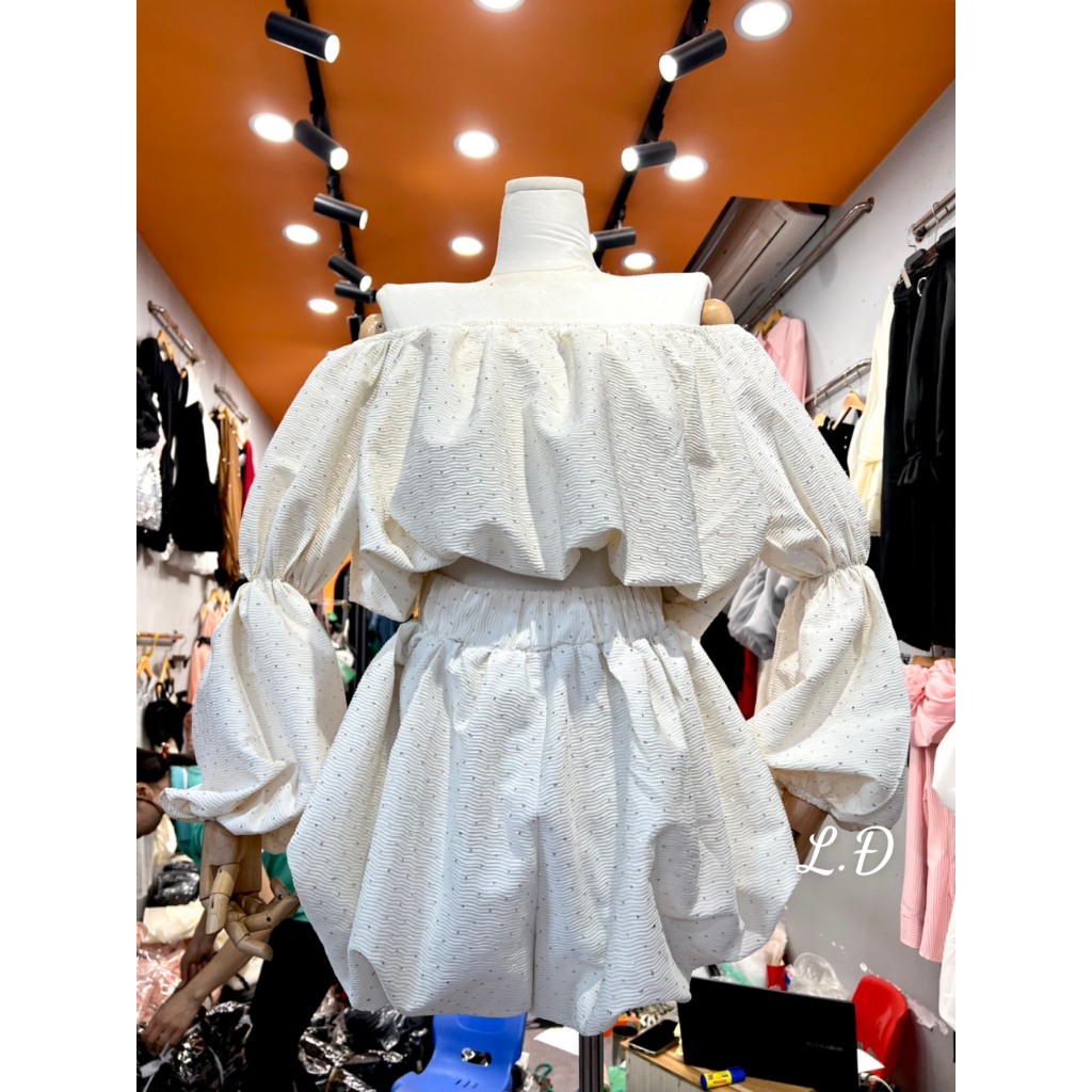 Set Đá Áo Trễ Vai CroptopnMix Chân Váy Xếp Ly Bồng Dáng Ngắn Trẻ Trung Năng Động Bùi Đượm Concept Nhiều Màu