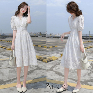 Đầm ren hoa trắng kiểu pháp tiểu thư thanh lịch nàng thơ Hàn Quốc top đầm xu hướng bán chạy hot nhất  Xiny D255230