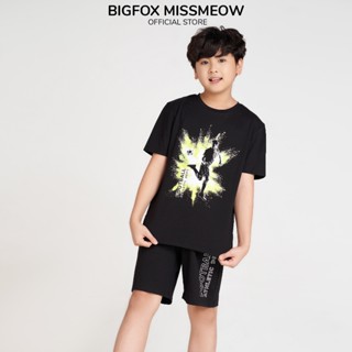 Bộ đồ cộc tay cho bé trai Bigfox Miss Meow mùa hè size đại vải cotton xuất Hàn cỡ 12-15 tuổi 40kg