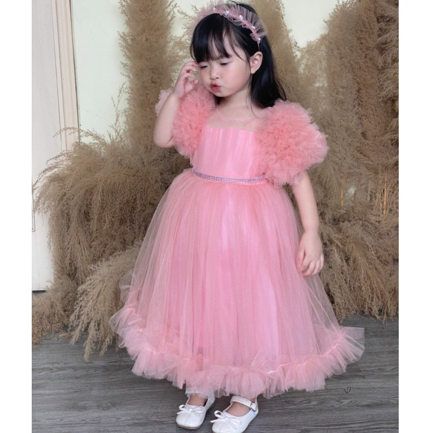 Váy Công Chúa Tay Phồng Mây Siêu Xinh Cho Bé, Đầm Công Chúa Cao Cấp Tặng Kèm Bờm ChipKids