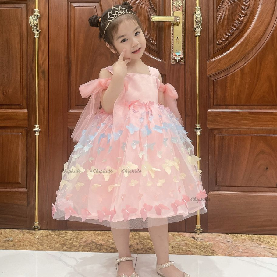 Váy Công Chúa Thiết Kế Cao Cấp Cánh Bướm 3D - Đầm Xinh Bé Gái Tặng Kèm Bờm